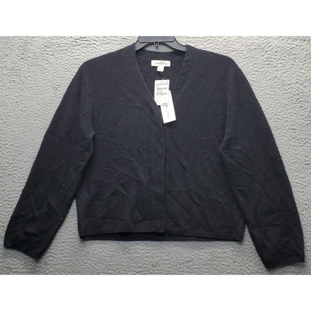 Treasure & Bond Cardigan Sweater Women Small Black Long Sleeve V-Neck Snap Front